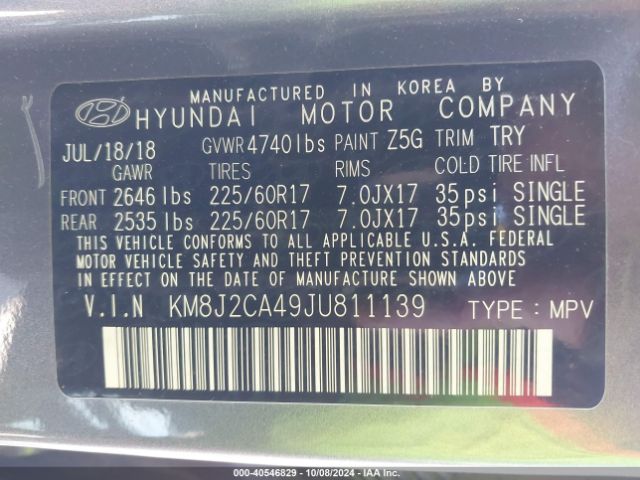 Photo 8 VIN: KM8J2CA49JU811139 - HYUNDAI TUCSON 