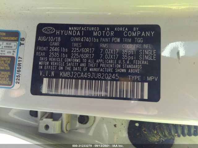 Photo 8 VIN: KM8J2CA49JU820245 - HYUNDAI TUCSON 