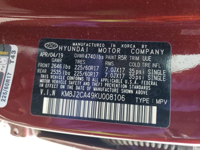 Photo 9 VIN: KM8J2CA49KU008106 - HYUNDAI TUCSON SE 