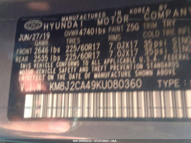 Photo 8 VIN: KM8J2CA49KU080360 - HYUNDAI TUCSON 