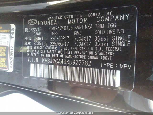 Photo 8 VIN: KM8J2CA49KU927782 - HYUNDAI TUCSON 