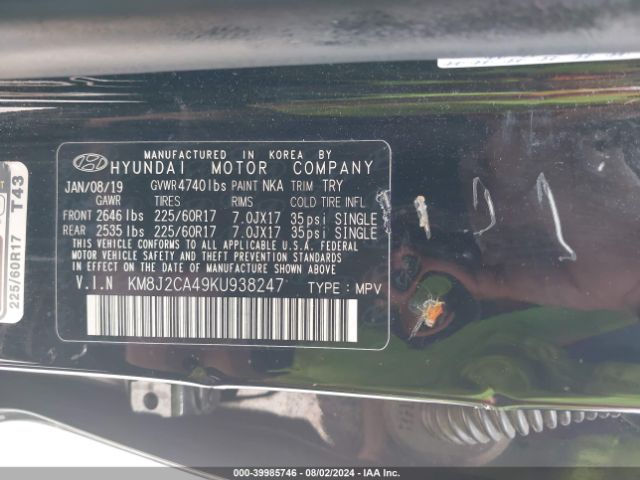 Photo 8 VIN: KM8J2CA49KU938247 - HYUNDAI TUCSON 