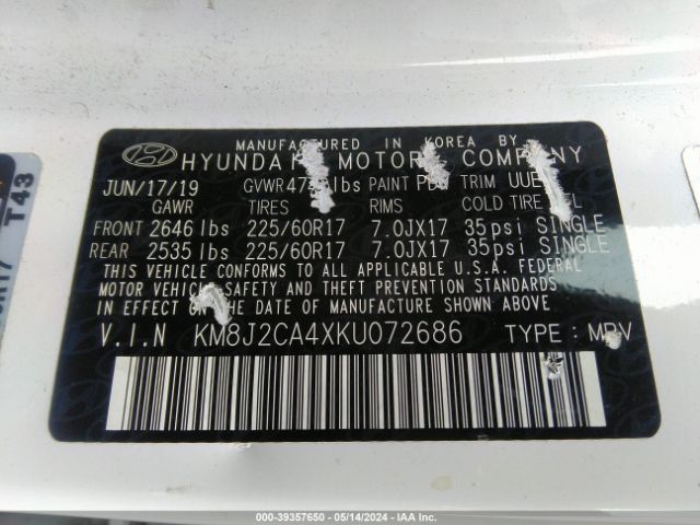 Photo 8 VIN: KM8J2CA4XKU072686 - HYUNDAI TUCSON 