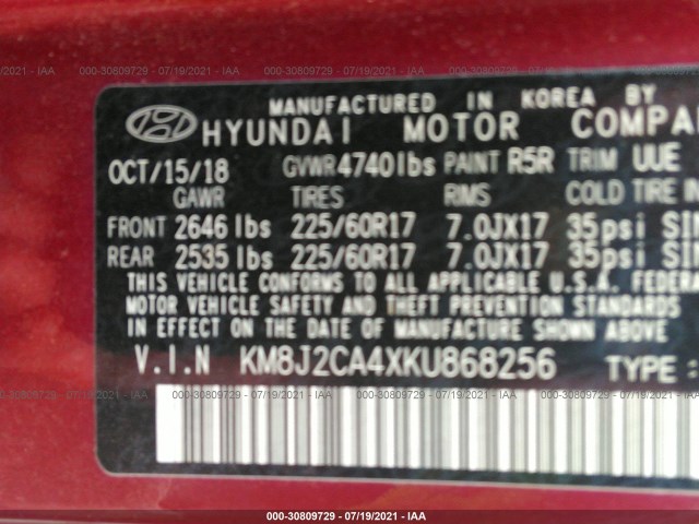 Photo 8 VIN: KM8J2CA4XKU868256 - HYUNDAI TUCSON 