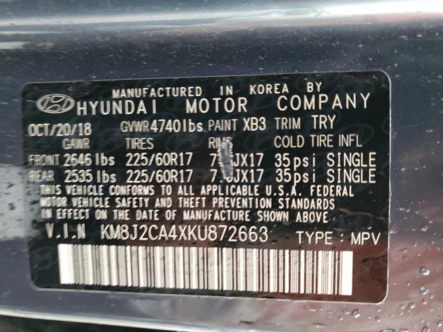 Photo 9 VIN: KM8J2CA4XKU872663 - HYUNDAI TUCSON SE 