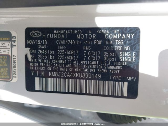 Photo 8 VIN: KM8J2CA4XKU899149 - HYUNDAI TUCSON 