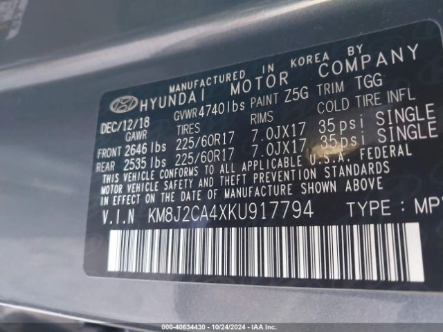 Photo 8 VIN: KM8J2CA4XKU917794 - HYUNDAI TUCSON 