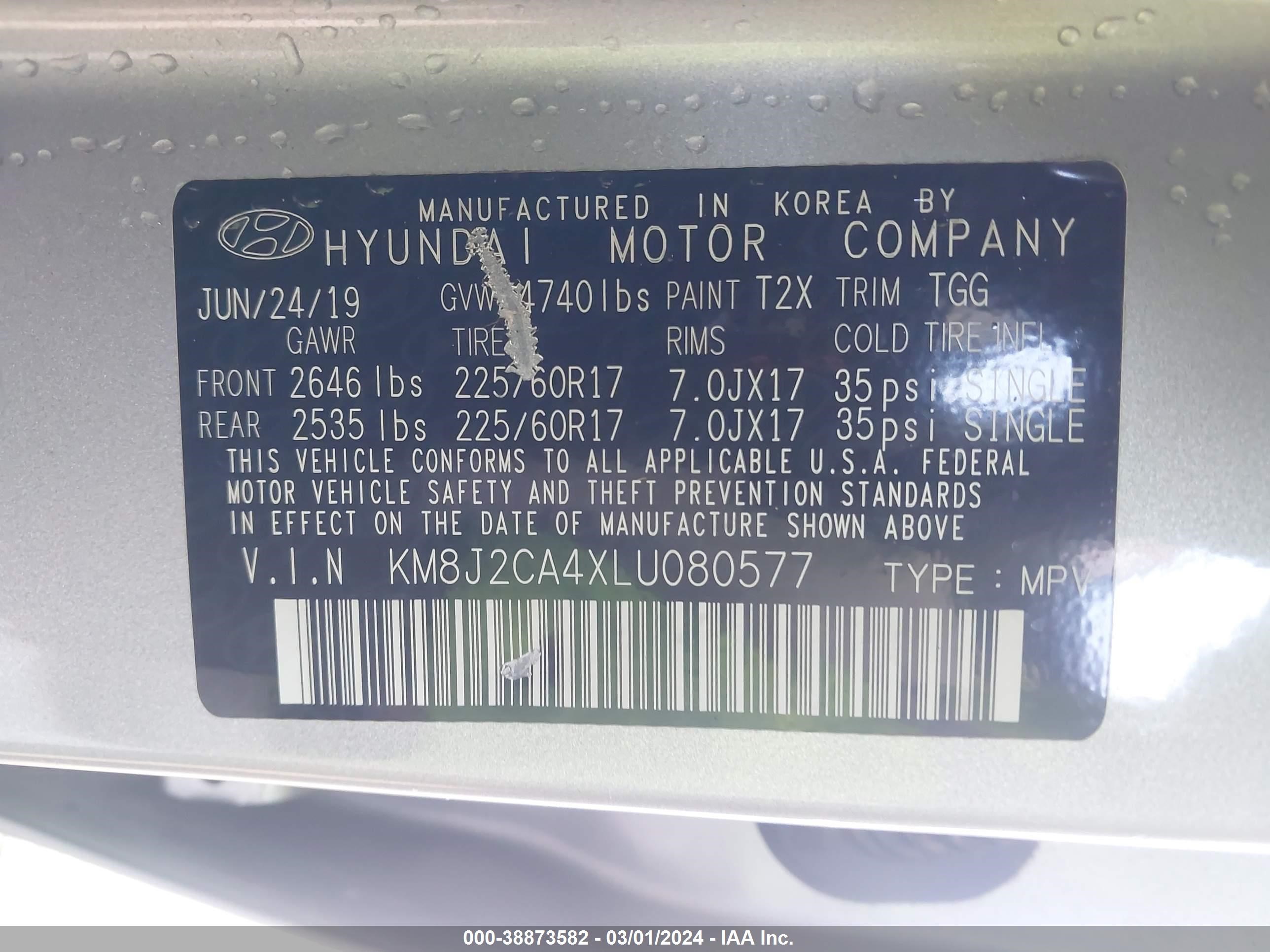 Photo 8 VIN: KM8J2CA4XLU080577 - HYUNDAI TUCSON 