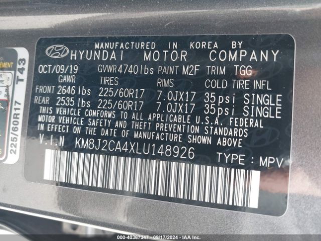 Photo 8 VIN: KM8J2CA4XLU148926 - HYUNDAI TUCSON 