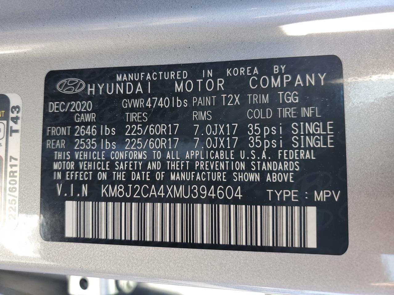 Photo 12 VIN: KM8J2CA4XMU394604 - HYUNDAI TUCSON 