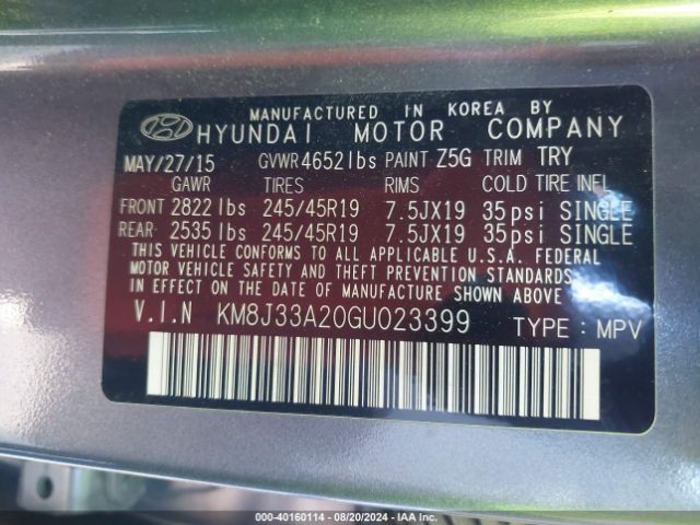 Photo 8 VIN: KM8J33A20GU023399 - HYUNDAI TUCSON 