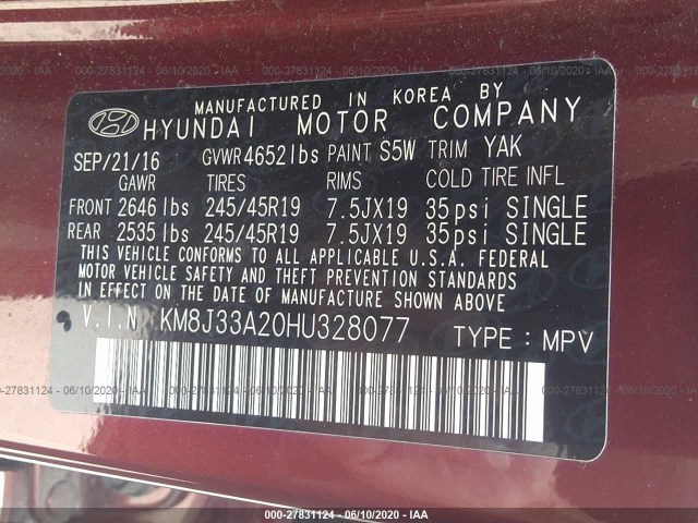 Photo 8 VIN: KM8J33A20HU328077 - HYUNDAI TUCSON 