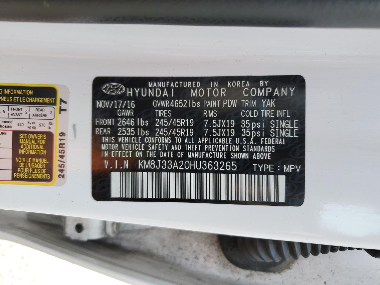 Photo 11 VIN: KM8J33A20HU363265 - HYUNDAI TUCSON 