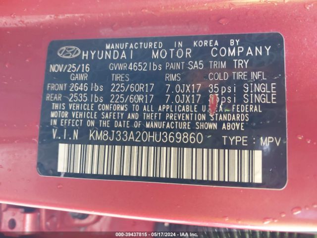 Photo 8 VIN: KM8J33A20HU369860 - HYUNDAI TUCSON 