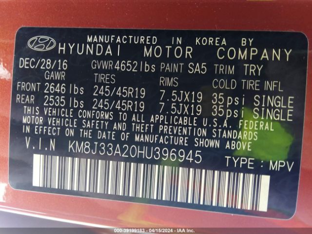 Photo 8 VIN: KM8J33A20HU396945 - HYUNDAI TUCSON 