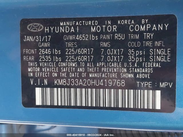 Photo 8 VIN: KM8J33A20HU419768 - HYUNDAI TUCSON 