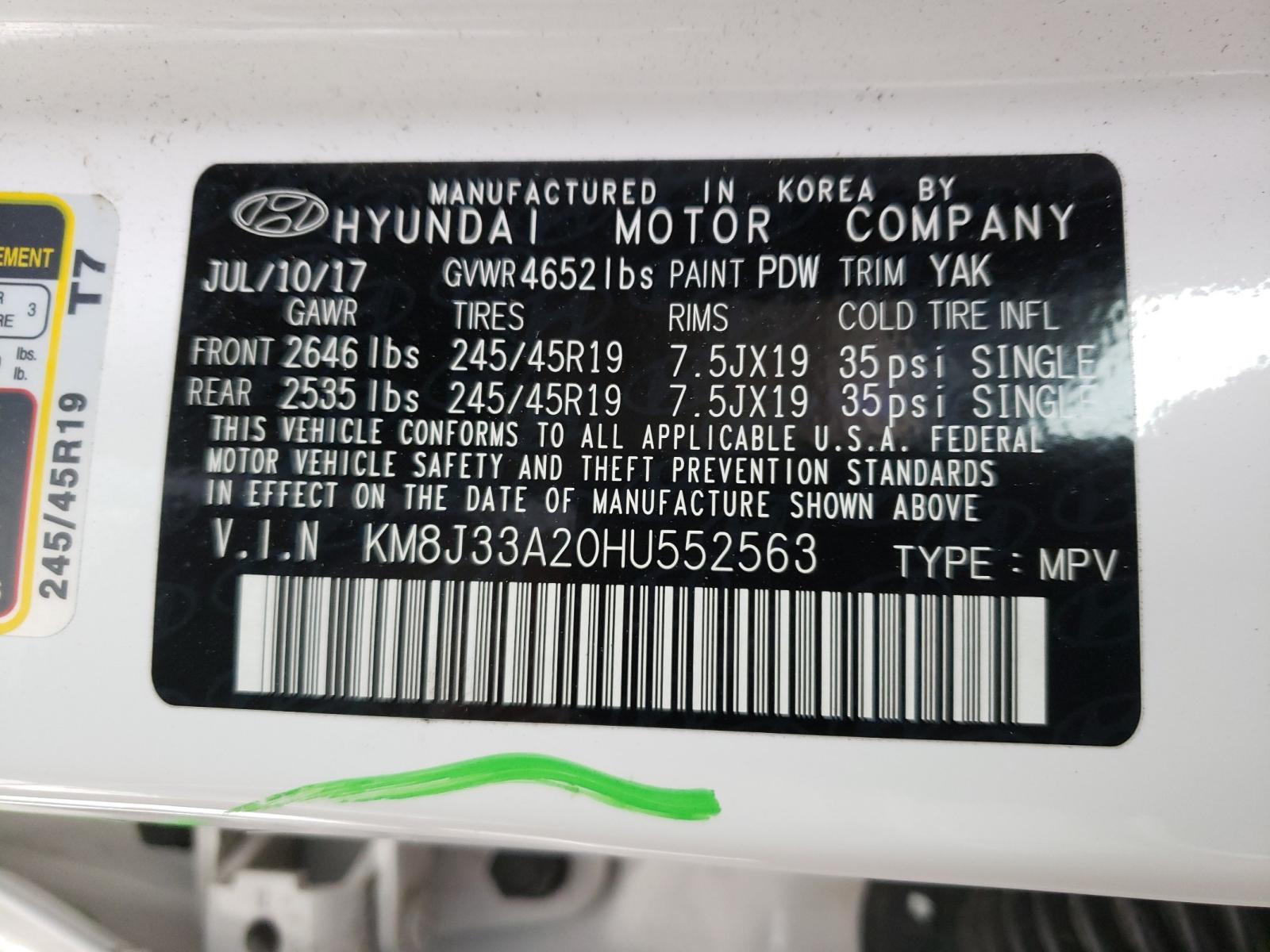 Photo 9 VIN: KM8J33A20HU552563 - HYUNDAI TUCSON LIM 