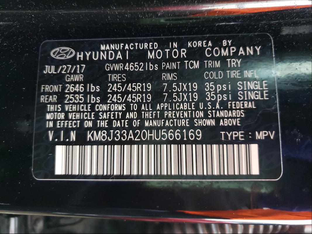 Photo 9 VIN: KM8J33A20HU566169 - HYUNDAI TUCSON LIM 