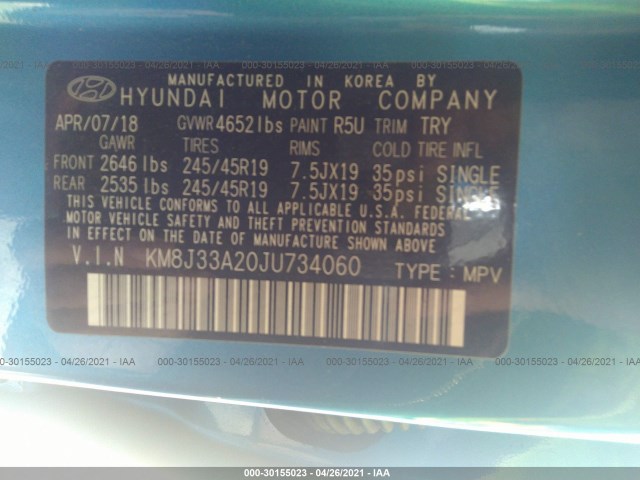 Photo 8 VIN: KM8J33A20JU734060 - HYUNDAI TUCSON 