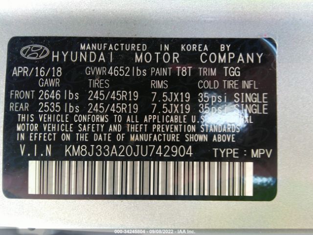 Photo 8 VIN: KM8J33A20JU742904 - HYUNDAI TUCSON 