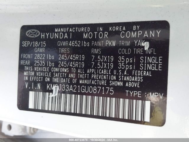 Photo 8 VIN: KM8J33A21GU087175 - HYUNDAI TUCSON 