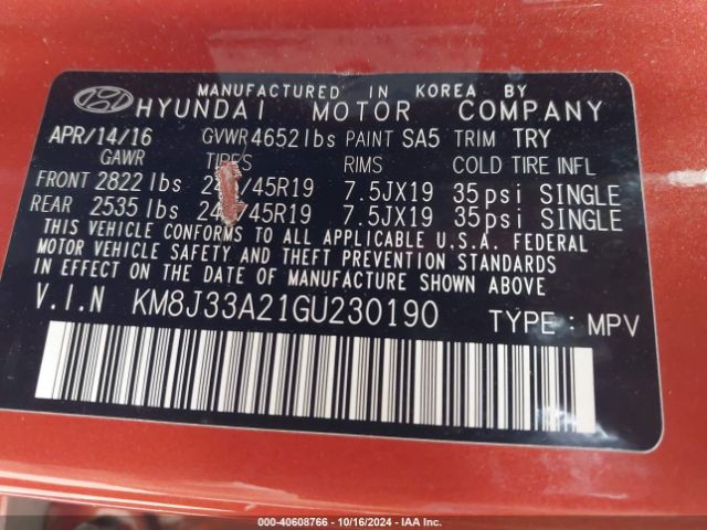 Photo 8 VIN: KM8J33A21GU230190 - HYUNDAI TUCSON 