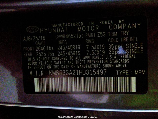 Photo 8 VIN: KM8J33A21HU315497 - HYUNDAI TUCSON 