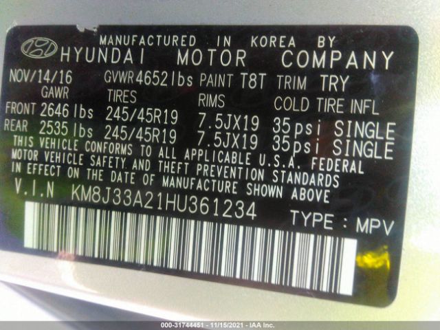 Photo 8 VIN: KM8J33A21HU361234 - HYUNDAI TUCSON 