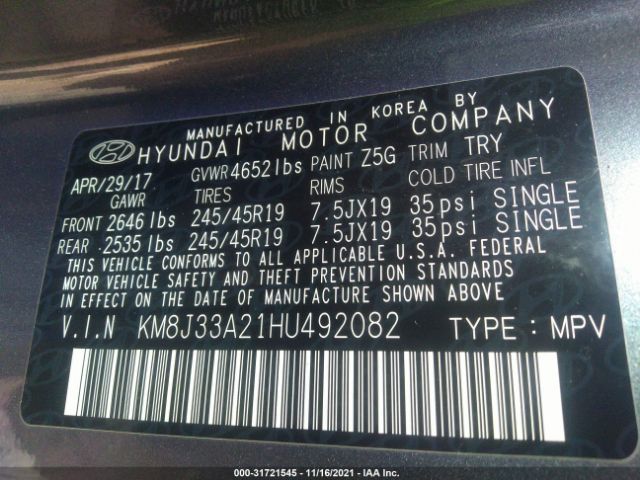 Photo 8 VIN: KM8J33A21HU492082 - HYUNDAI TUCSON 