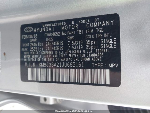 Photo 8 VIN: KM8J33A21JU685161 - HYUNDAI TUCSON 