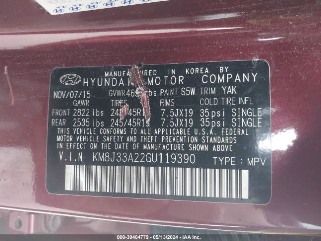 Photo 8 VIN: KM8J33A22GU119390 - HYUNDAI TUCSON 