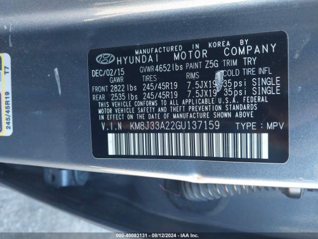 Photo 8 VIN: KM8J33A22GU137159 - HYUNDAI TUCSON 