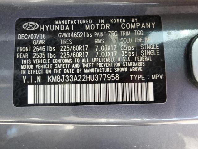 Photo 9 VIN: KM8J33A22HU377958 - HYUNDAI TUCSON LIM 