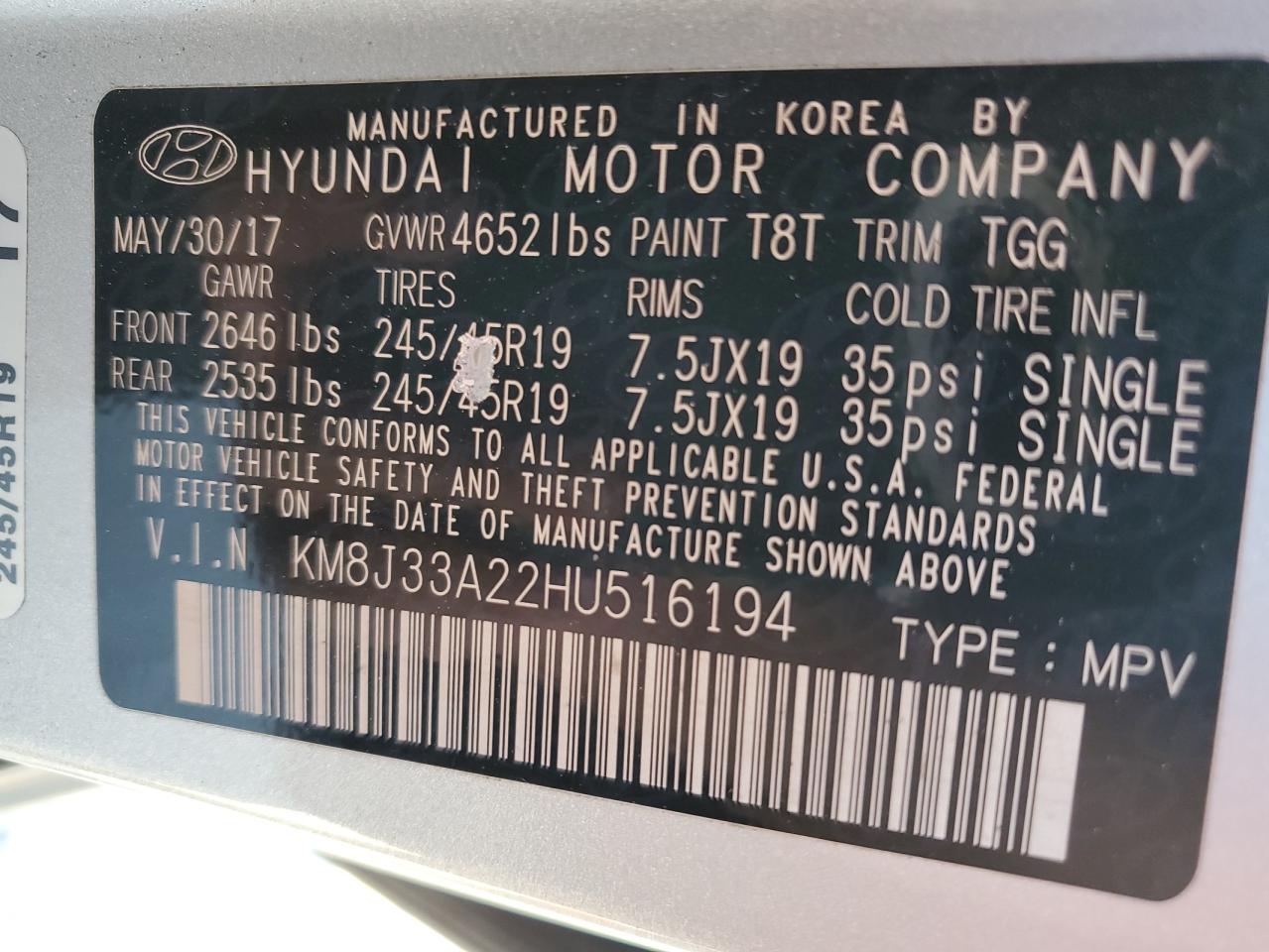 Photo 11 VIN: KM8J33A22HU516194 - HYUNDAI TUCSON 