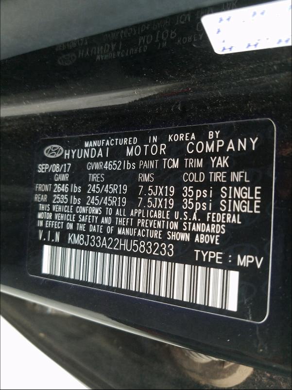 Photo 9 VIN: KM8J33A22HU583233 - HYUNDAI TUCSON LIM 