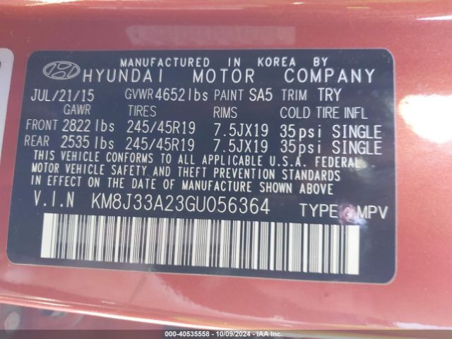 Photo 8 VIN: KM8J33A23GU056364 - HYUNDAI TUCSON 