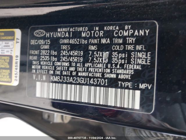 Photo 8 VIN: KM8J33A23GU143701 - HYUNDAI TUCSON 