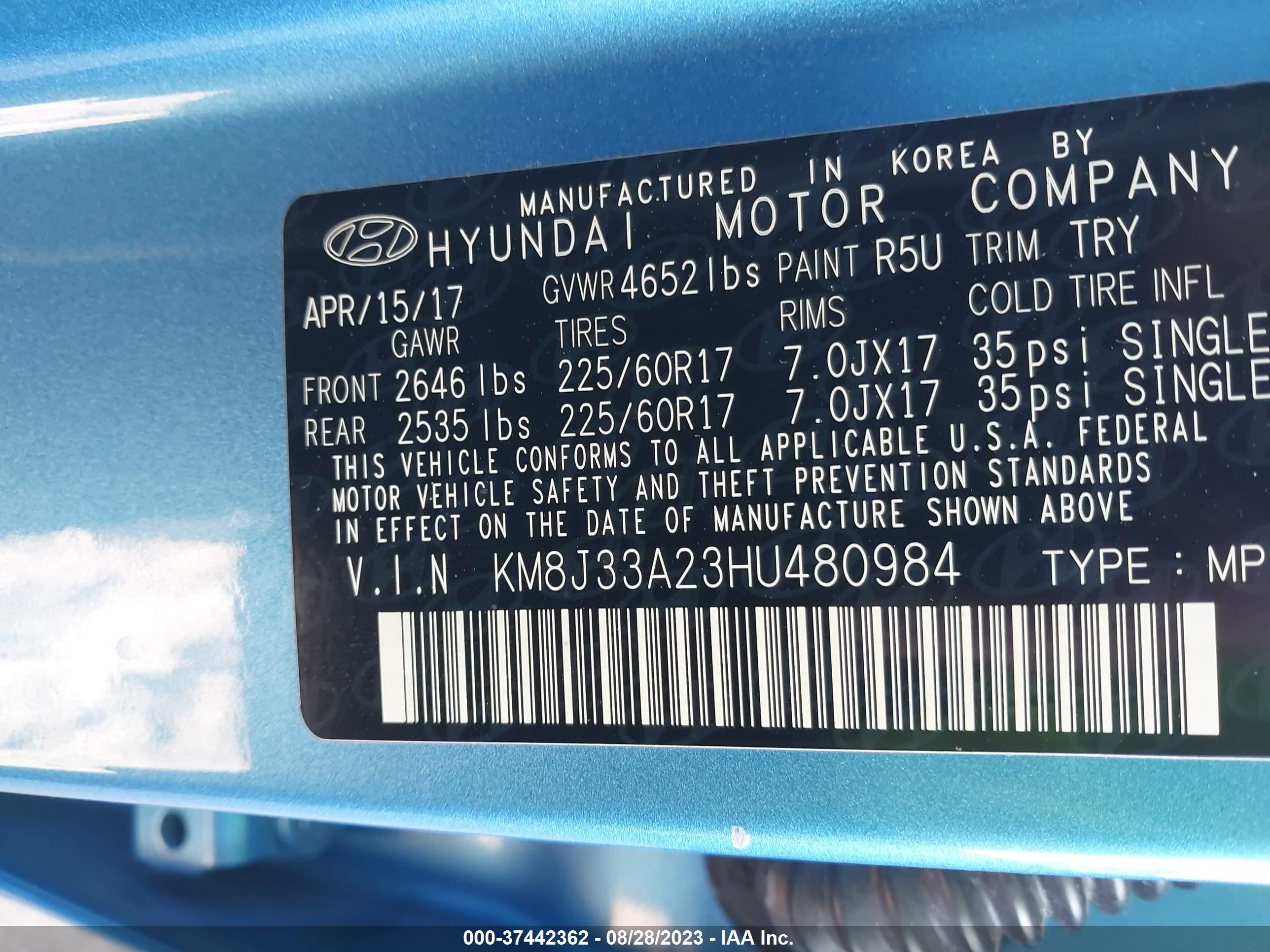 Photo 8 VIN: KM8J33A23HU480984 - HYUNDAI TUCSON 