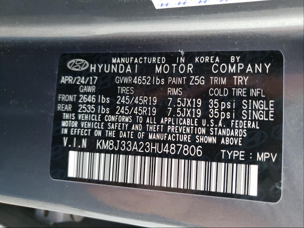 Photo 9 VIN: KM8J33A23HU487806 - HYUNDAI TUCSON LIM 