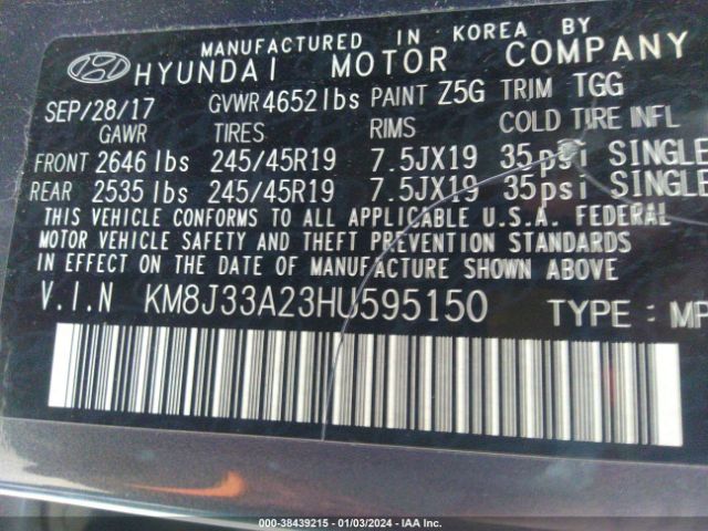 Photo 8 VIN: KM8J33A23HU595150 - HYUNDAI TUCSON 