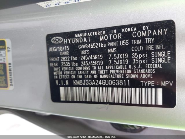 Photo 8 VIN: KM8J33A24GU063811 - HYUNDAI TUCSON 