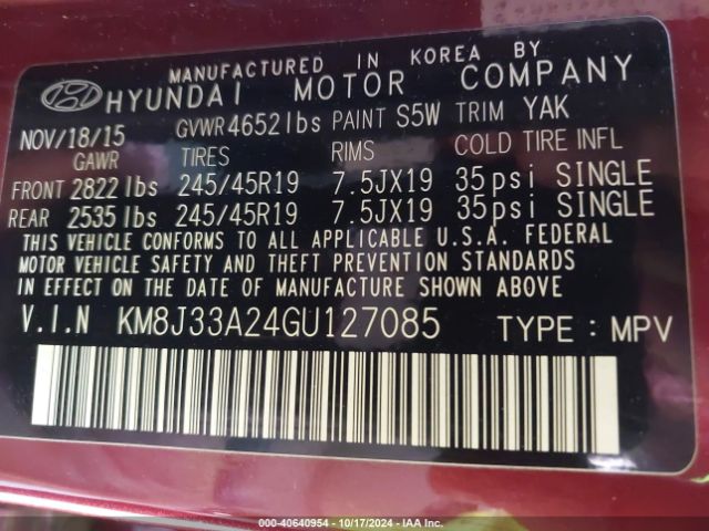 Photo 8 VIN: KM8J33A24GU127085 - HYUNDAI TUCSON 