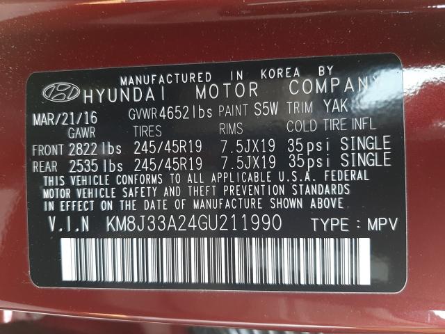 Photo 9 VIN: KM8J33A24GU211990 - HYUNDAI TUCSON LIM 