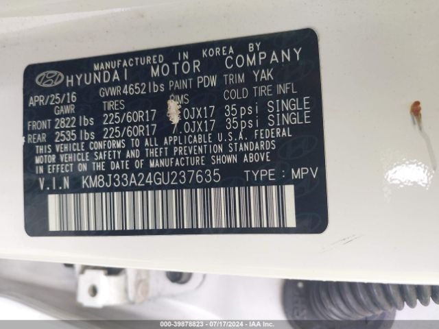 Photo 8 VIN: KM8J33A24GU237635 - HYUNDAI TUCSON 