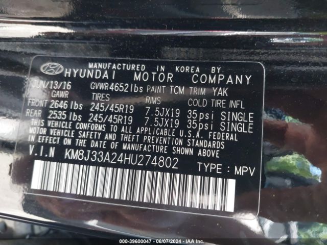 Photo 8 VIN: KM8J33A24HU274802 - HYUNDAI TUCSON 