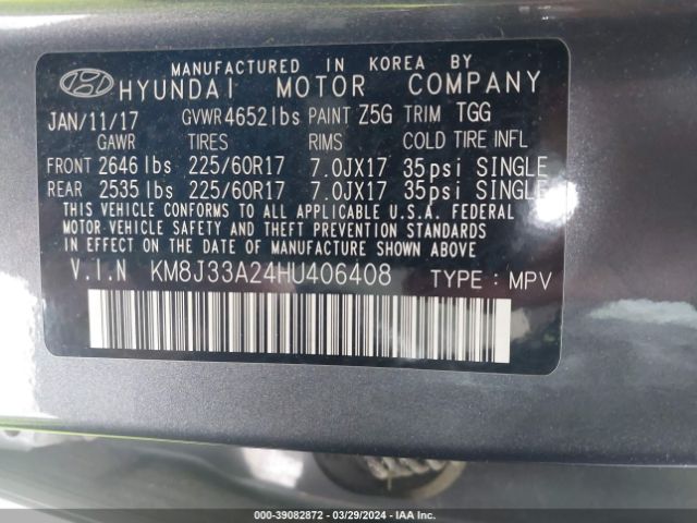 Photo 8 VIN: KM8J33A24HU406408 - HYUNDAI TUCSON 