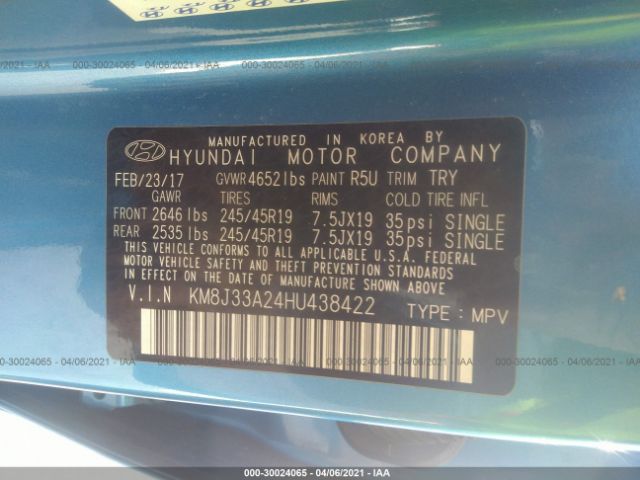 Photo 8 VIN: KM8J33A24HU438422 - HYUNDAI TUCSON 