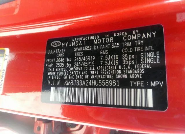 Photo 8 VIN: KM8J33A24HU558981 - HYUNDAI TUCSON 