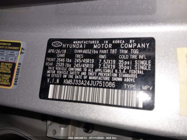 Photo 8 VIN: KM8J33A24JU751086 - HYUNDAI TUCSON 