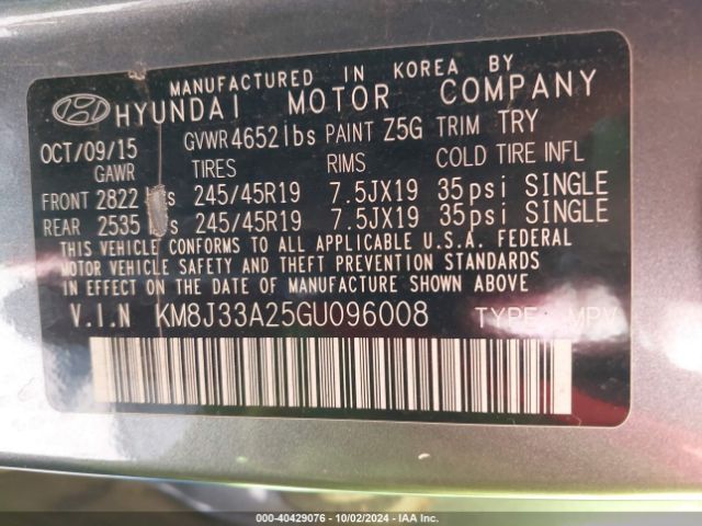 Photo 8 VIN: KM8J33A25GU096008 - HYUNDAI TUCSON 